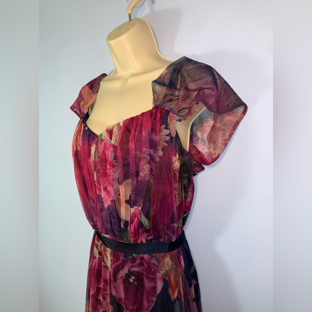 Candlelite womens 2x Burgundy pink purple whimsical sparkle Floral  Maxi Dress - Picture 2 of 6
